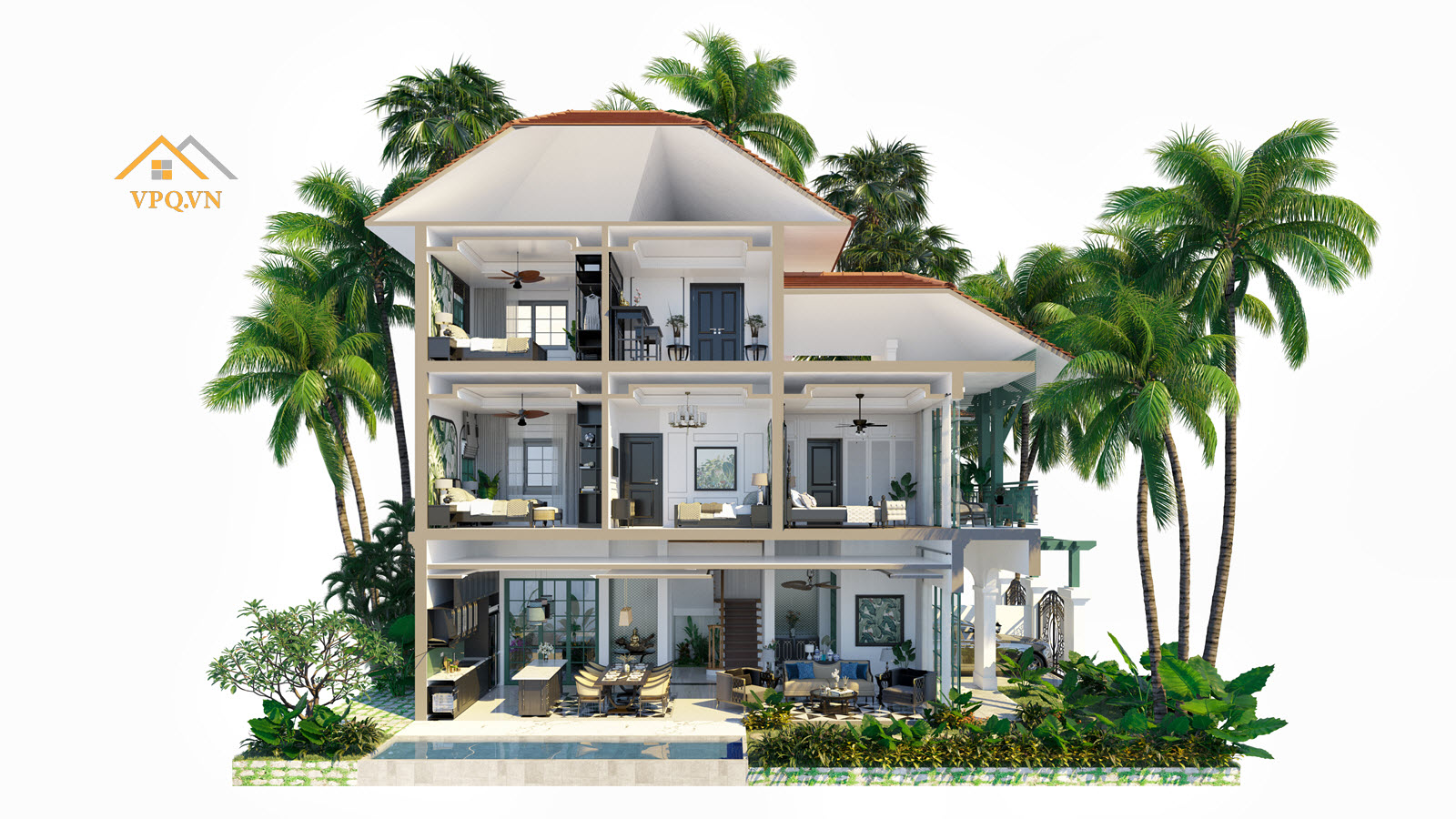 Mặt cắt biệt thự đơn lập Sun Tropical Village